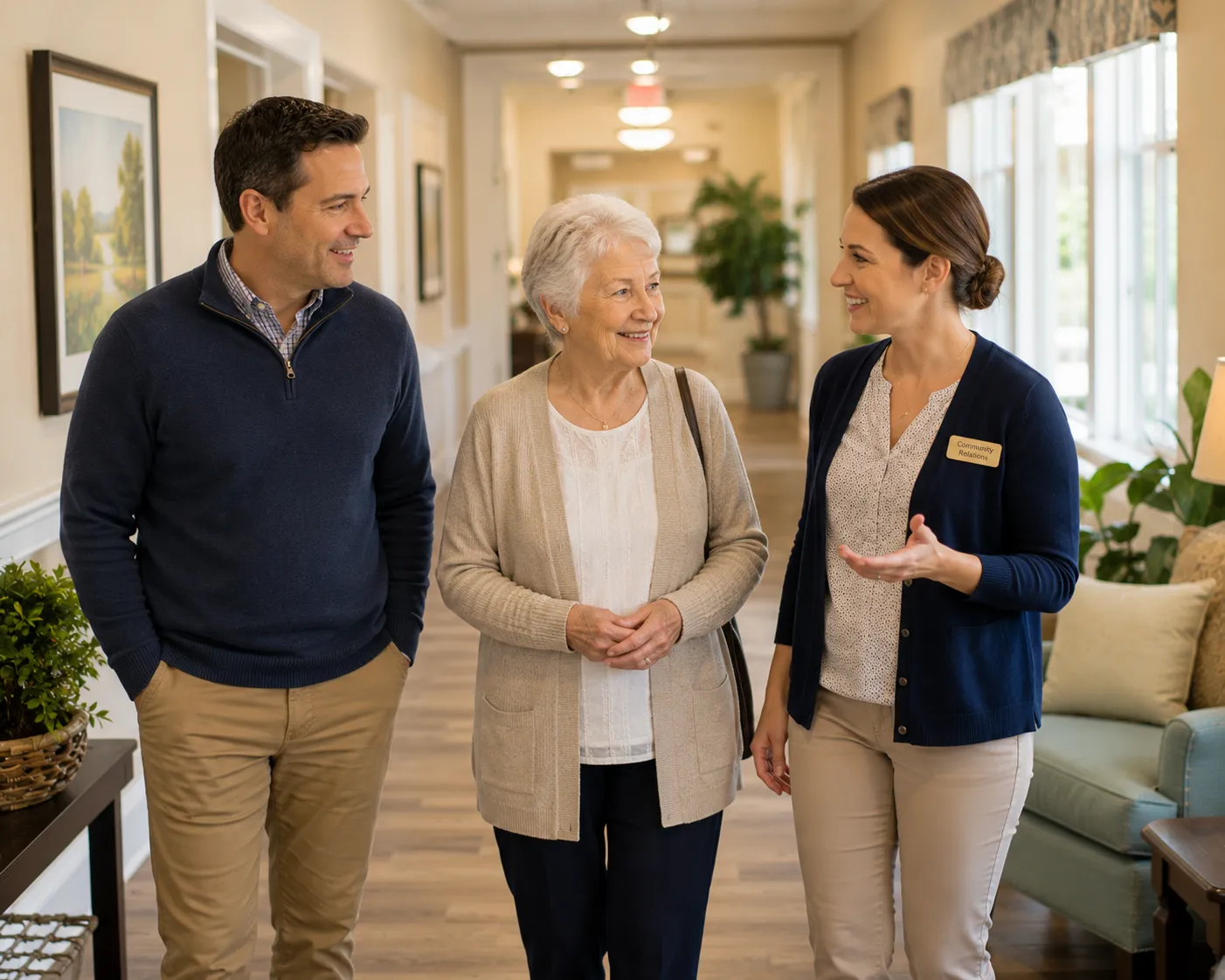 Family touring a senior care living facility together